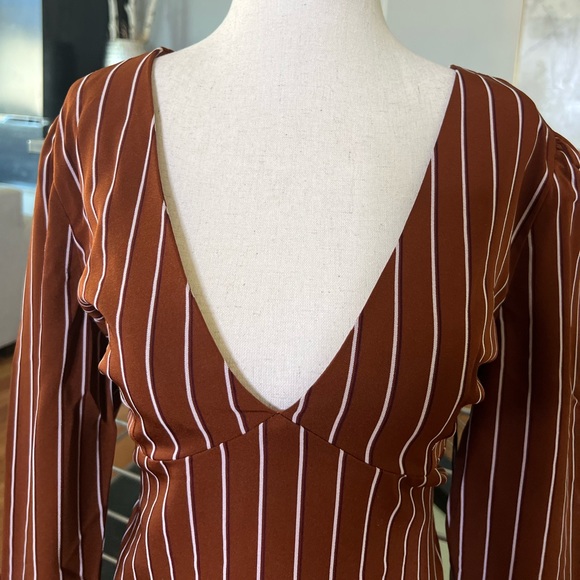 Privacy Please Curtis Mini Dress in Tan Stripe - Picture 4 of 15